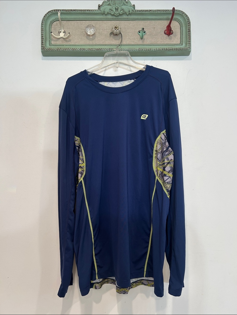 Road Runner Athletic Men's Long Sleeve Performance Tee - Navy with Lime large